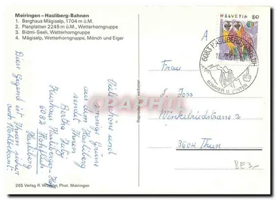 Meiringen – Hasliberg-Bahnen — 4 widoki z regionu — Verlag R. Würgler, Fot. Meiringen — Rewers