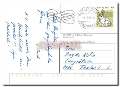 Lenk — widok panoramiczny z zasnieżonymi górami — Verlag Foto Zwahlen — Rewers