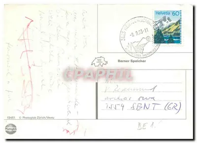Chalé florido na Suíça — editor Photoglob Zürich/Vevey, n° 13451 — Verso