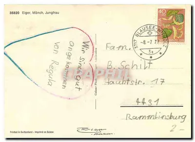 Eiger, Mönch, Jungfrau — widok panoramiczny — Thor & Cyger, n° 35820 — Rewers