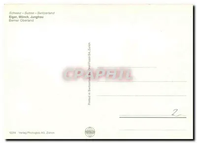 Eiger, Mönch, Jungfrau — Berner Oberland — Wydawnictwo Photoglob AG, Zurych — Rewers