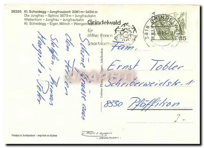 Kl. Scheidegg - Jungfraujoch — widok panoramiczny — Thor & Gyger, n° 36255 — Rewers