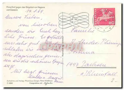 Flims-Dorf — widok zasnieżonego wioska — Photohaus Geiger, C 4866 — Rewers