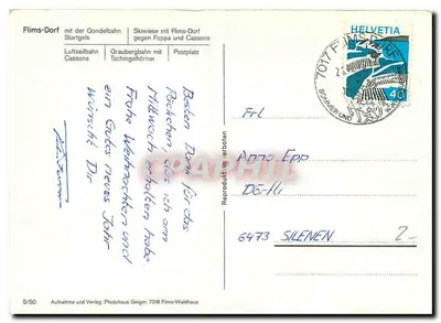 Flims — widok panoramiczny i teleferyk — Photohaus Geiger, 7018 Flims-Waldhaus, nr 5/50 — Rewers