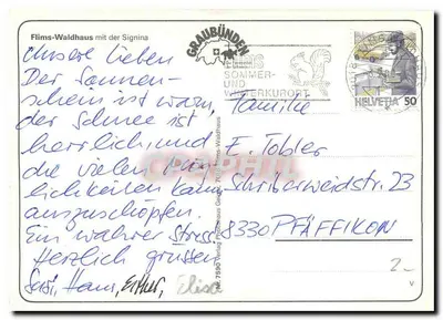 Flims — zimowy widok na wioskę i góry — Verlag Flims-Waldhaus — Rewers