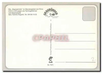 Segneshütte — Flims, Grisons, Szwajcaria — Verlag Photolohaus Geiger — Rewers