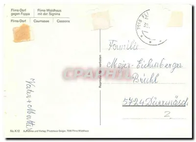 Flims — widok panoramiczny i kwiaty — Photohaus Geiger, nr K12 — Rewers