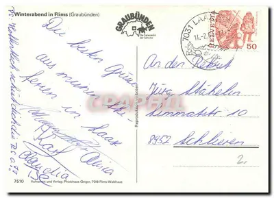 Flims — Winterabend (Graubünden) — Photohaus Geiger, 7018 Flims-Waldhaus, n°7510 — Reverso