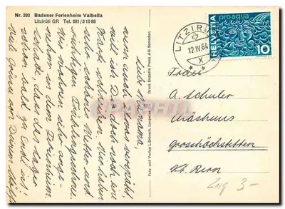 Badener Ferienheim Valbella — Litzirütí GR — wydawca Druck Engadin Press A.G. Samedan — Rewers