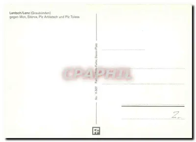 Lantsch/Lenz (Graubünden) — widok na Mon, Stierva, Piz Arblatsch i Piz Toissa — Farbentfoto Futter, Davos-Platz, Nr 11-567 — Rewers