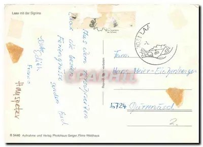 Laax — aldeia nevada com igreja — Photohaus Geiger, Flims-Waldhaus, n° R 5440 — Verso