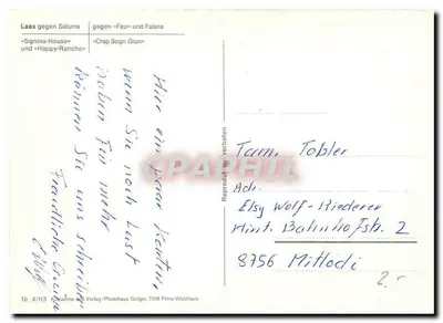 Laax — vista panorâmica invernal — Photohaus Geiger, 7018 Flims-Waldhaus, n° 4/113 — Verso