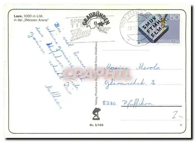 Laax — stacja narciarska w Szwajcarii — Verlag Photohaus Gampf, nr 5/166 — Rewers