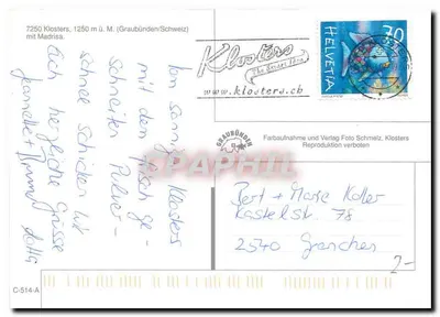 Klosters — zimowa widok z namiętnym śniegiem — Farbaufnahme und Verlag Foto Schmelz, Klosters — Rewers