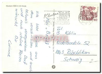 Klosters — widok zimowy z śniegiem — Farbfoto Stefan Reiss, Davos, n° 772 — Rewers