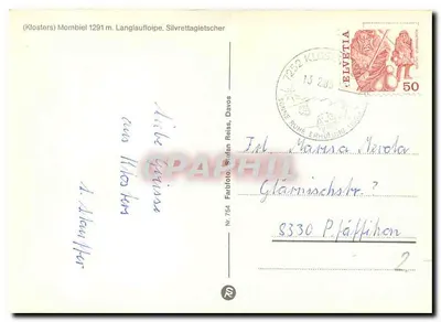 Klosters — Skierzy na górze — wydawca PAPAPHIL, nr 754 — Rewers