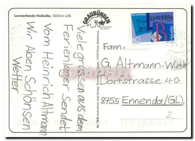 Lenzerheide-Valbella — widok z lotu nad jeziorem i wsią — wydawca: Buch und Presse, n° 7841 — Rewers