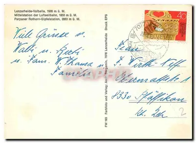 Lenzerheide-Valbella — stacja teleferyku — wydawca Farbphoto und Verlag, n° FW 193 — Rewers
