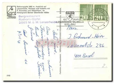 Rothorn Gipfel 2865 m — Widok na Lenzerheide, Heidsee i Valbella — Farbfoto Studio Feuerstein & Co. Schul — Rewers