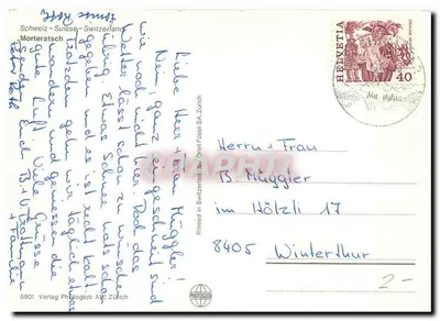 Morteratsch — lodowiec i alpejski krajobraz — Verlag Photoglob AG, Zurych — Rewers
