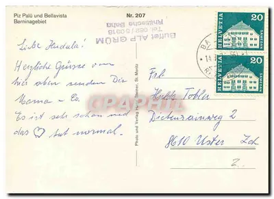 Piz Palü e Bellavista — Berninagebiet — Photo und Verlag Heinz Steiner, St. Moritz, n° 207 — Verso
