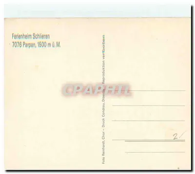 Ferienheim Schlieren — 7076 Parpan, 1500 m nad poziomem morza — Druck Condrau, Chur — Rewers