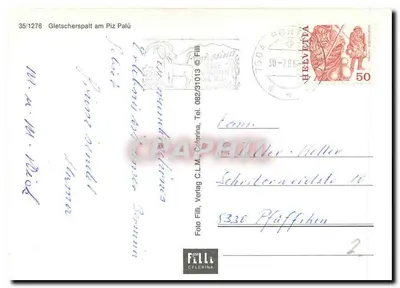 Gletscherspalt am Piz Palü — Temat: wspinacze na lodowcu — wydawca C.L.M. Felli, n° 35/1276 — Rewers