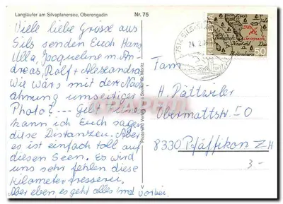 Langläufer am Silvaplanersee, Oberengadin — Nr. 75 — Photo und Verlag Hans Stielner — Rewers