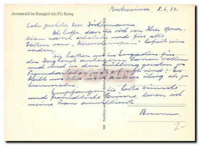 Arvenwald w dolinie Roseg z Piz Roseg — wydawca Farbido und Verlag, n° 562 — Rewers