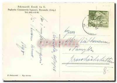 Roveredo — scènes de la scierie Schenardi Eredi fu G. — éditeur E. Dobrzanski, Rip. vietota — Verso