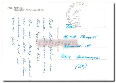 Engadiner-Grüsse — Ferien-Wandergebiet — Wydawnictwo: Aviagio Schwandern GL, nr 706a — Rewers