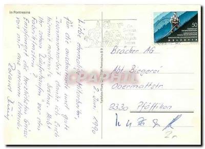 Pontresina — widok ulicy z fontanną — wydawca Chur — Rewers