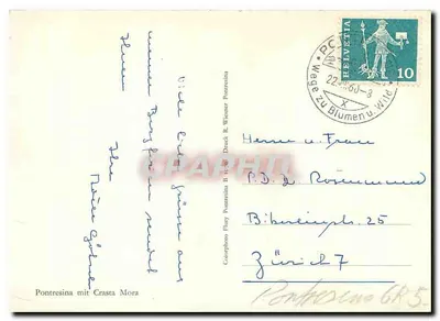 Pontresina — widok panoramiczny z Crastą Mora — Caorphoto Flary Pontresina B. 685 — Rewers