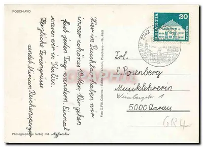 Alpejski krajobraz z farmą i kościołem — Poschiavo — Wydawca C. Filli, n° 48/5 — Rewers