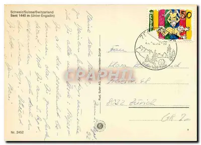 Kościół w Sent - Unterengadin — Szwajcaria — wydawca Rud. Suter AG, n° 2452 — Rewers