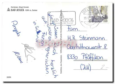 Bad Scuol — Plac wioski z fontanną — Fabriato Jon Feuerstein — Rewers