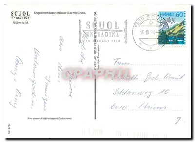 Scuol-Engiadina — widok placu z kościołem — Verlag Jon Feuerstein, nr 2782 — Rewers