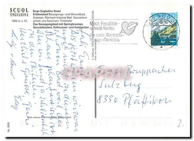 Engadin Bad Scuol — wewnętrzna basen z fontanną — Verlag Foto Feierswirt, n° 2810 — Rewers