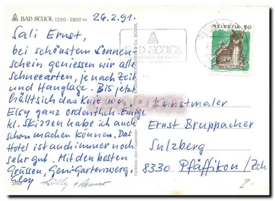 Widok z powietrza Motta Naluns — narciarstwo i stacje — wydawca Fabriato Joni Feuerstein & Co. SCUOL — Rewers