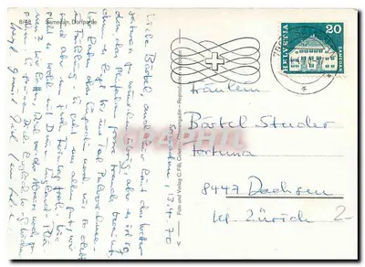 Samedan, zasnieżony alpejski wioska — wydawca C. Fili, nr 8447 — Rewers