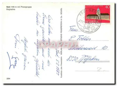 Engiadina — Sent 1440 m mit Pisocgruppe — Fabrio Jon Feuerstein & Co. Schul — Rewers