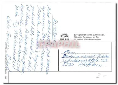 Savognin — Zasnieżone góry pod słońcem — wydawca Surses — Rewers