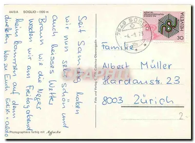 Soglio — widok wsi i gór — Foto und Verlag C. G. Celerina-Oberengadin — Rewers