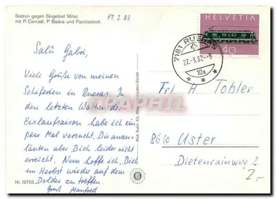 Sedrun — widok zasnieżonego wioska — Rud. Suter AG, n° 19753 — Rewers