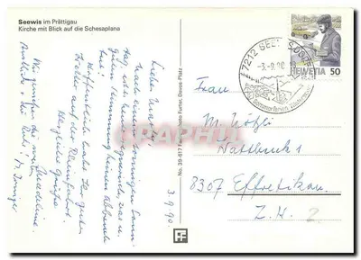 Seewis im Prättigau — Kościół z widokiem na Schesaplana — Farbphotohato, nr 39-617 — Rewers