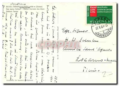 Schloss Tarasp — Thermal Station of the Alps — Publisher Jon Feuerstein, No. 39 — Back