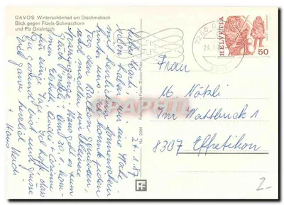 Davos — Zimowa piękność przy Dischmabach — Widok ku Flüela-Schwarzhorn i Piz Grialetich — wydawca Fatacphilo, nr 2081 — Rewers