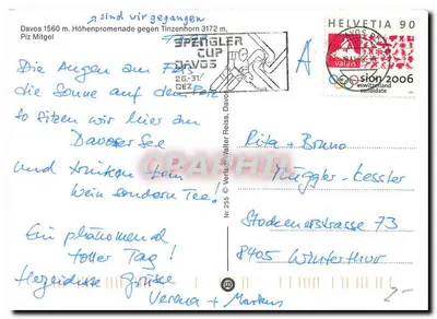 Davos — vista panorâmica com trilha e montanhas — editor Spengler Cup, n°255 — Verso