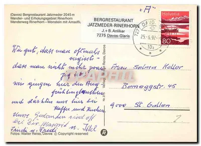Restaurante de montanha Jatzmeder – Rinerhorn – Davos – Glaris – 7275 — Verso