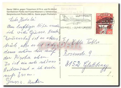 Davos-Pischa — vista panorâmica e montanhas — editor Stafn Reiss, n°806 — Verso